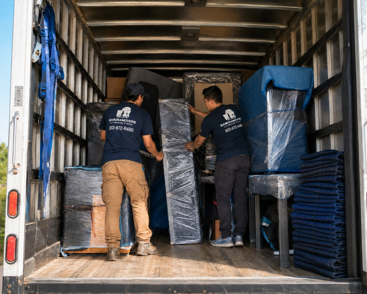 Samurai Movers team loading furniture into moving truck for service.